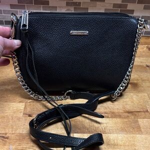 Rebecca Minkoff Black Leather Crossbody with Silver Chain